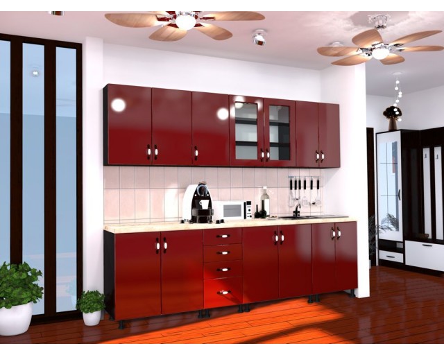 Bucatarie Zebra 2.6 metri MDF rosu simplu